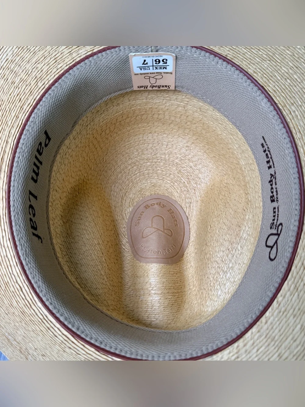 SunBody Hats Palm Leaf Wide Brim Hat Zigzag Leather Band Summer Resort Beach 7